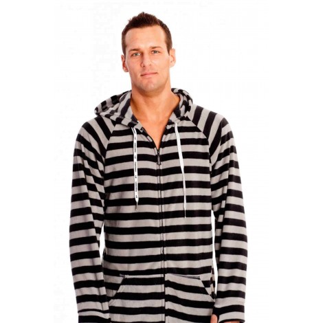 'Black and Grey Striped Adult Footed onesie Pajamas ** SUPER SALE ITEM **