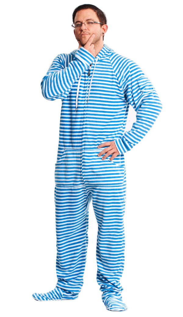 Blue Striped Adult Footed Pajama Onesie - Image 4