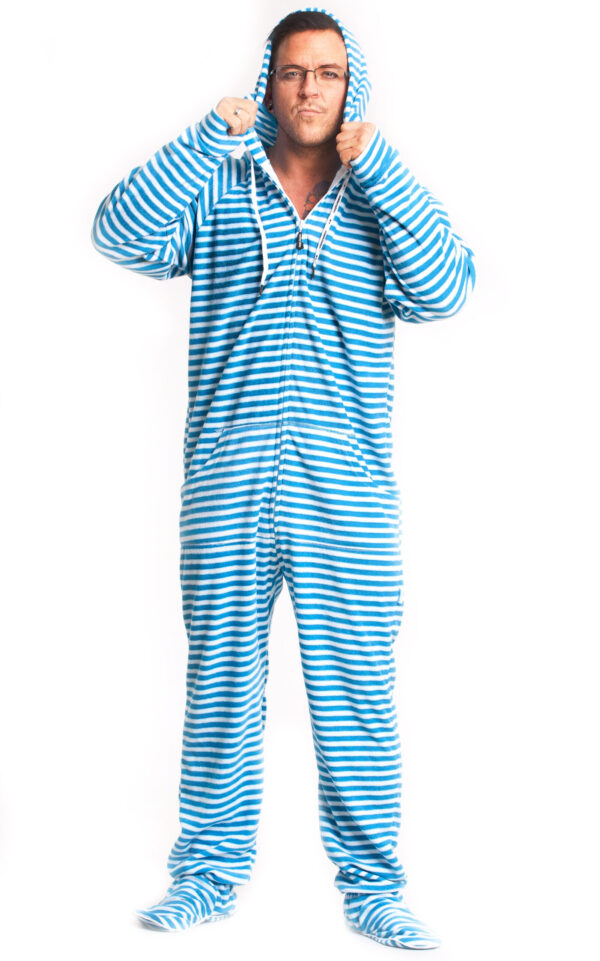 Blue Striped Adult Footed Pajama Onesie - Image 6