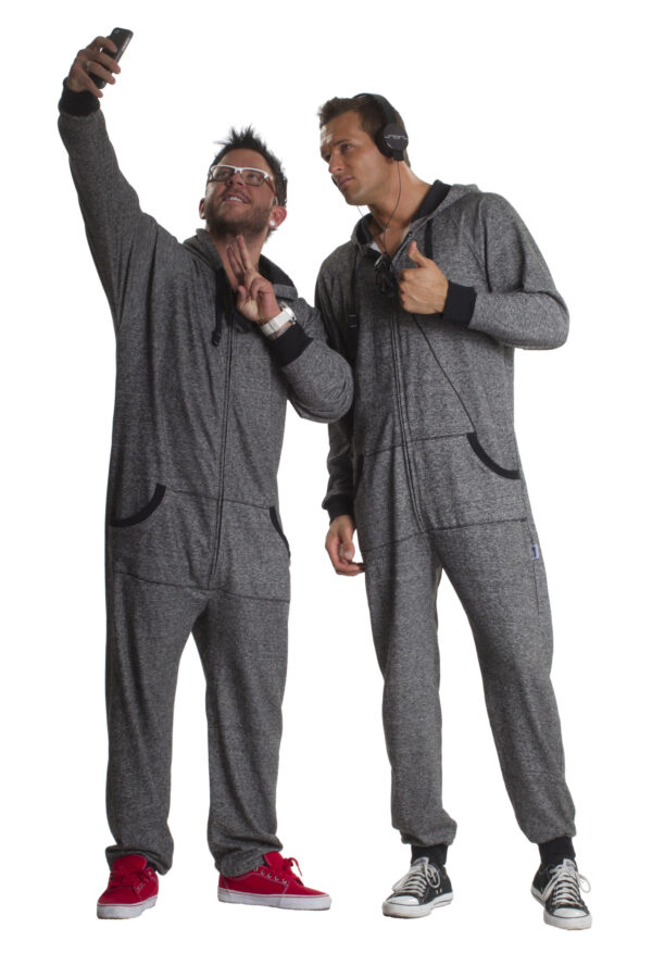 Black Oatmeal Footless One-Piece Pajama Onesie - Image 4