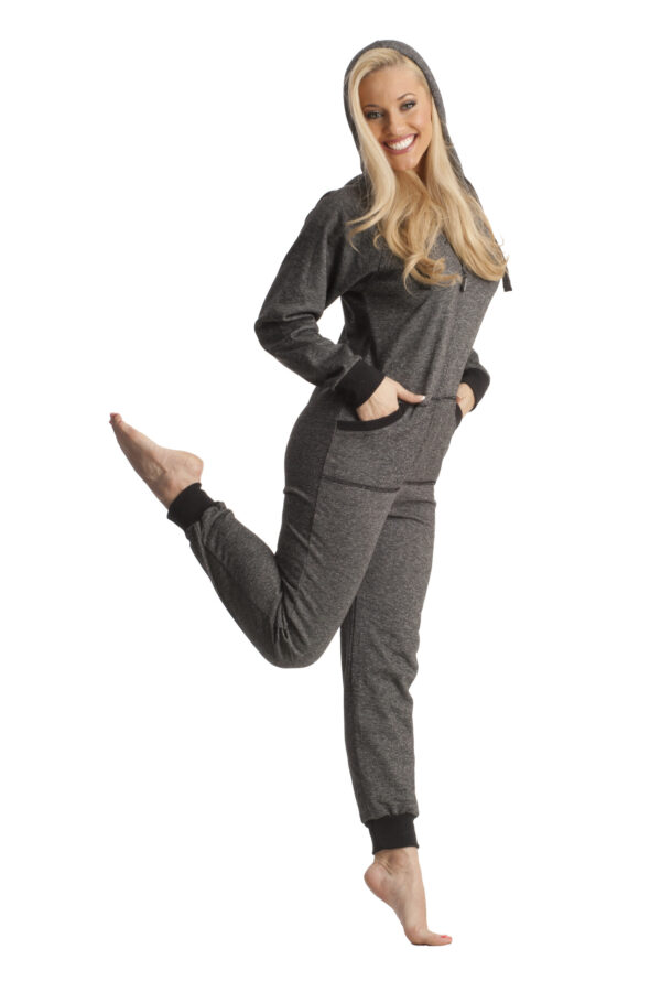 Black Oatmeal Footless One-Piece Pajama Onesie - Image 5