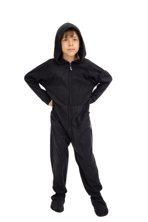 Solid Black Footed Pajamas for Kids - Image 2