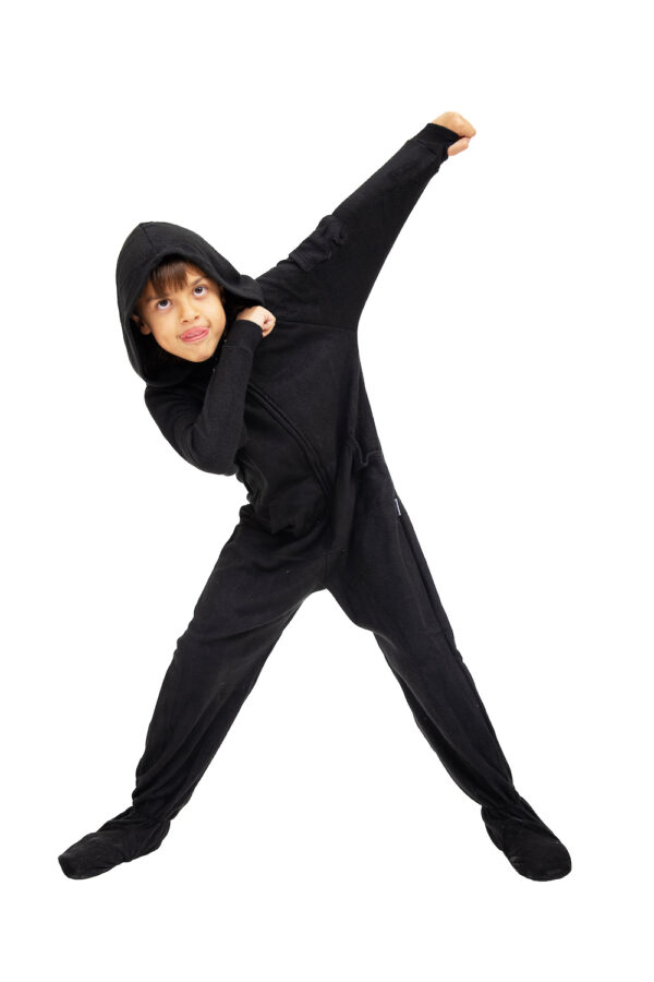 Solid Black Footed Pajamas for Kids - Image 3
