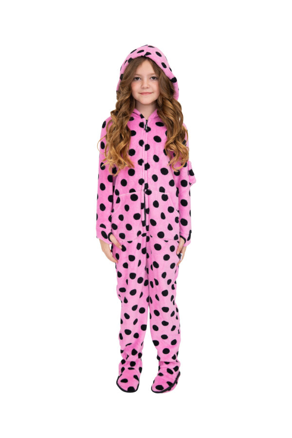 Pink and Black Polka Dot Kids Footed Pajamas