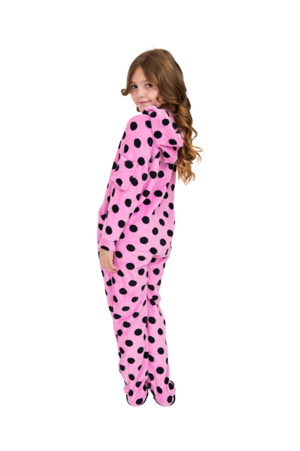 Pink and Black Polka Dot Kids Footed Pajamas - Image 3