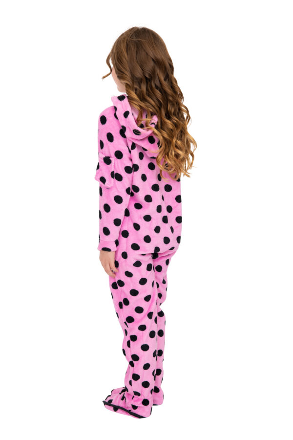 Pink and Black Polka Dot Kids Footed Pajamas - Image 4